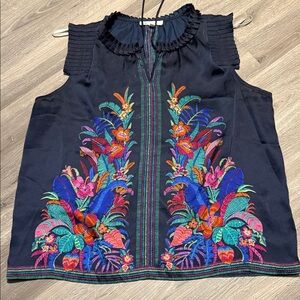 DR2 Black Blouse with Colorful Floral Embroidery